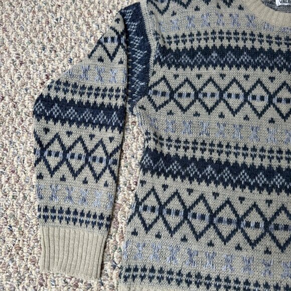Vintage Valenhan Sweater Mens XL 100% Acrylic Beige & Navy Aztec Pattern - Picture 7 of 9